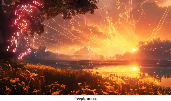 Magical Sunset over a Fantasy Landscape