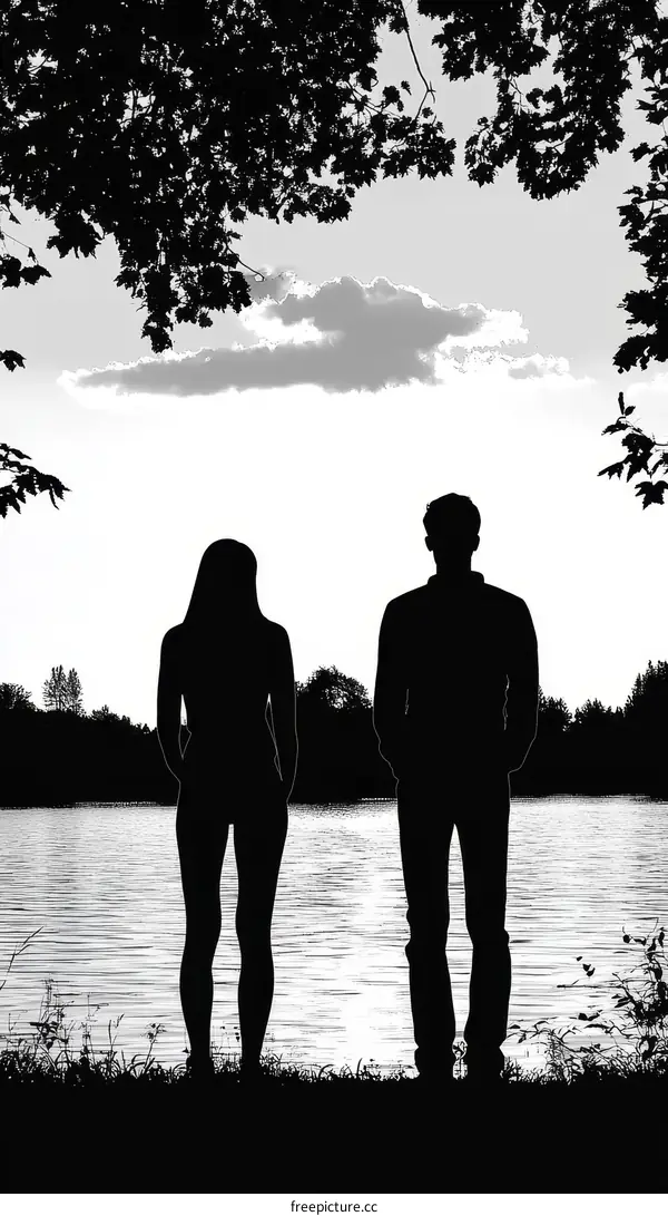 Silhouette of Couple by the Lake
