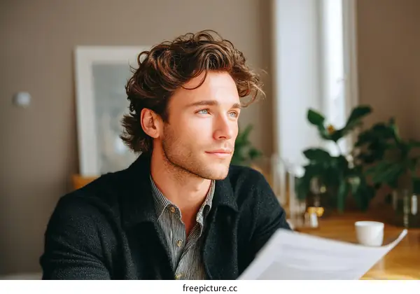 Caucasian Man Reading Documents