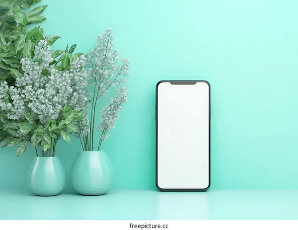 Minimalist Mockup with White Flowers and a Smartphone