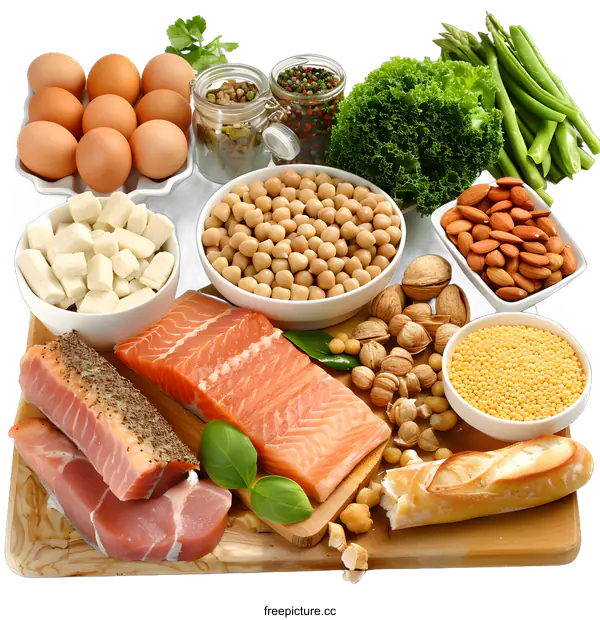 [Transparent Background PNG]Healthy Food Group on Wooden Cutting Board