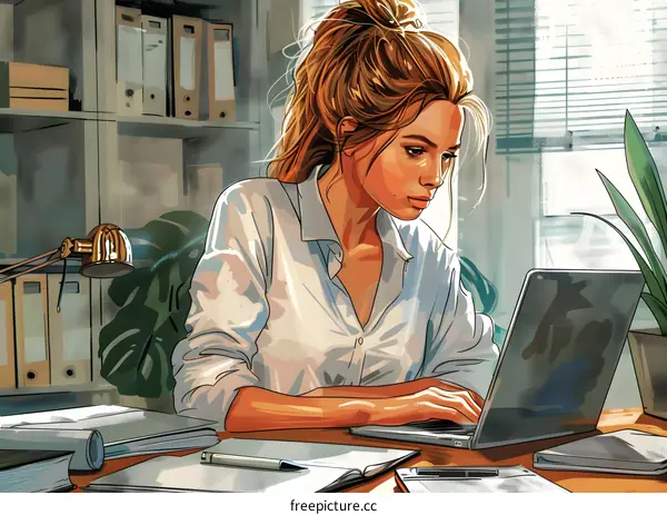 businesswoman working on laptop in office