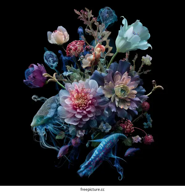 Floral Still Life with Fish and Smoke