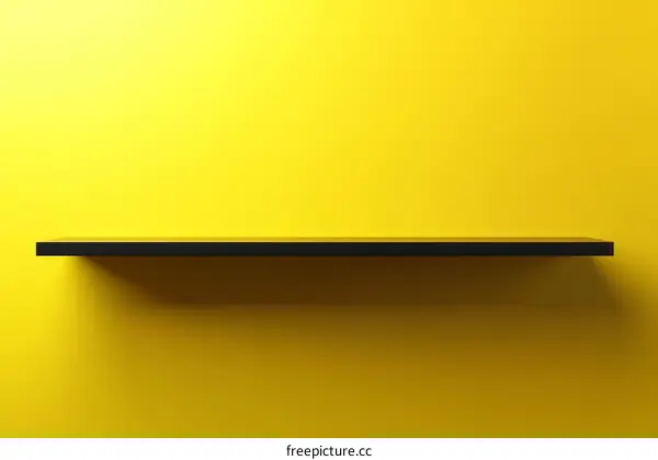 Empty Black Shelf Against Yellow Background