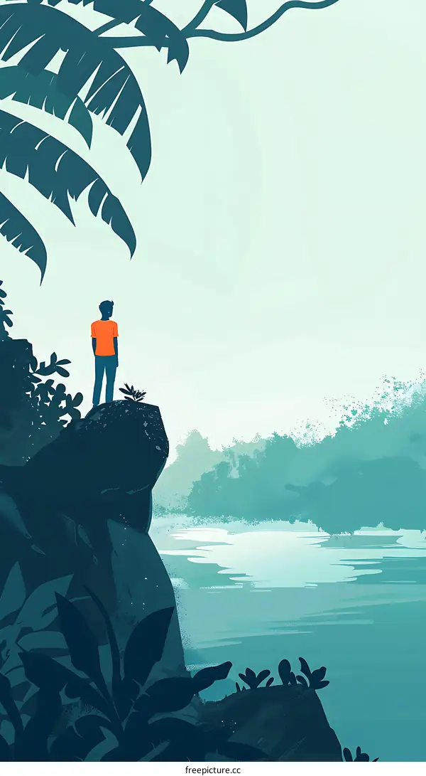 Man Standing on Cliff Looking at Water