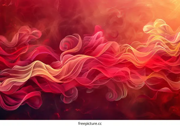 Red silk-like waves rolling on red background
