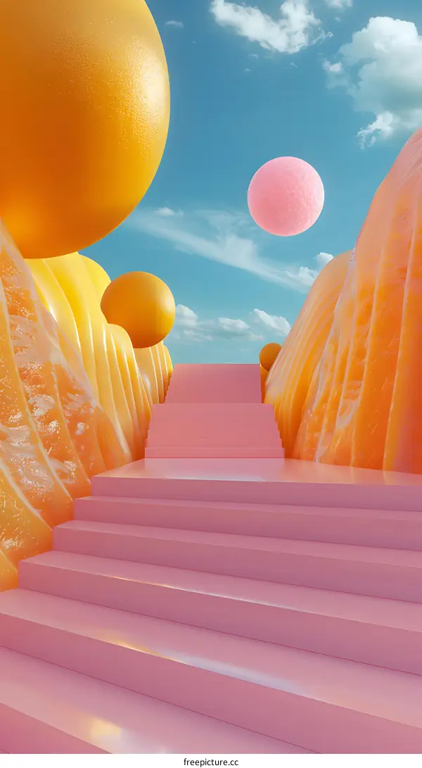 Pink Stairway Leading Up to Abstract Sky