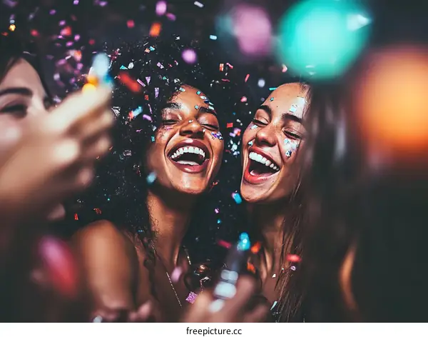 Happy Friends Celebrating with Confetti