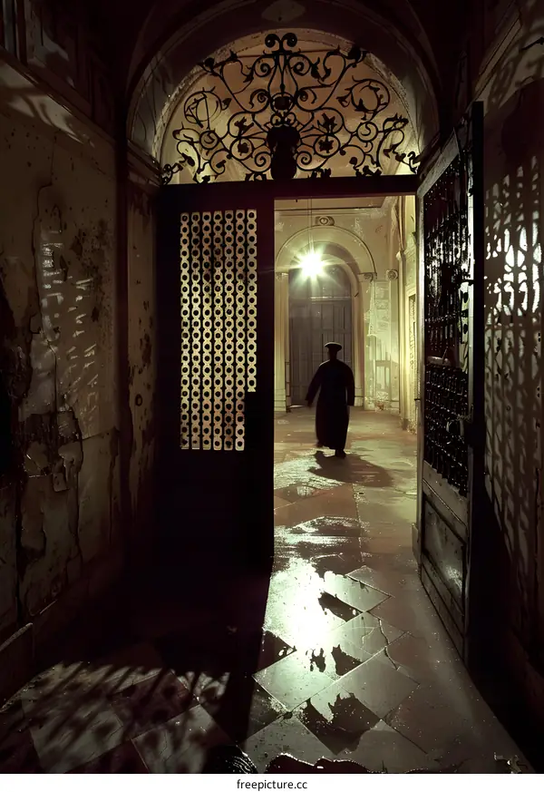 Dark Hallway With Person In Black At End