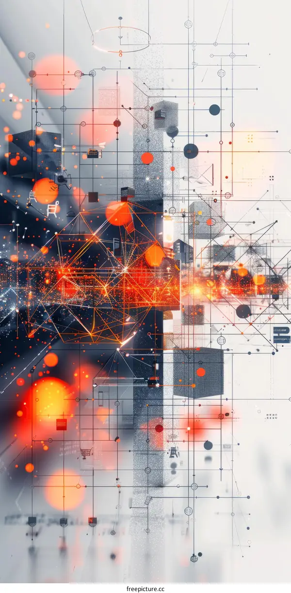 Computer Network Illustration: Red and Orange Nodes