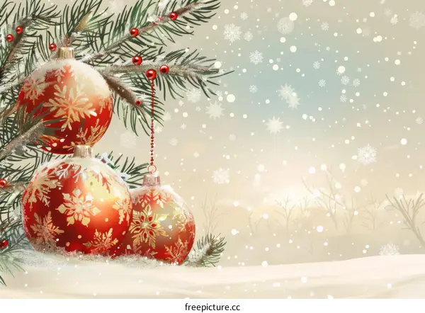 Festive Christmas Tree with Snowflakes and Ornaments