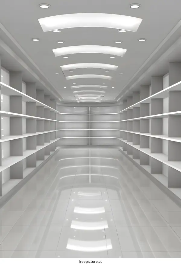 White Empty Room With Shelves And Lights