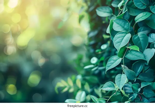 Closeup of Green Leaves with Sunlight