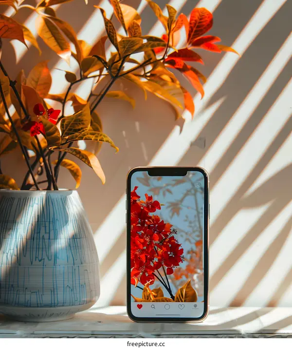 Close Up of a Smartphone Displaying a Photo of Flowers