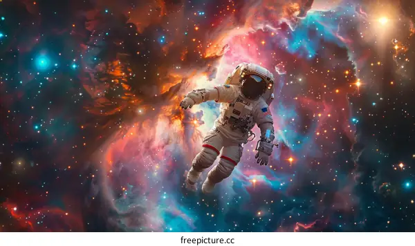 Astronaut in Space with Colorful Nebula