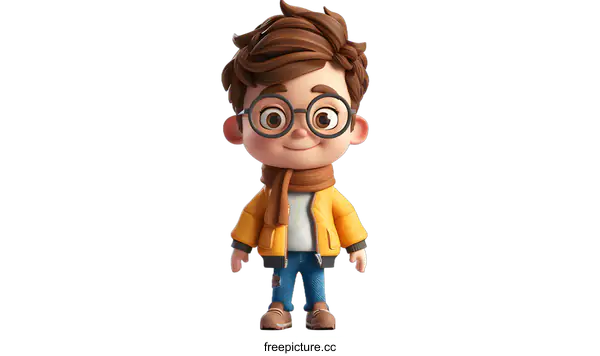 [Transparent Background PNG]3D rendering of a cute cartoon boy