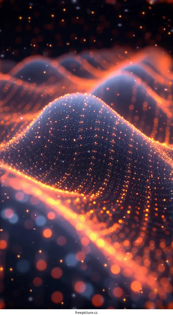 Blue and orange glowing 3D landscape with a starry background