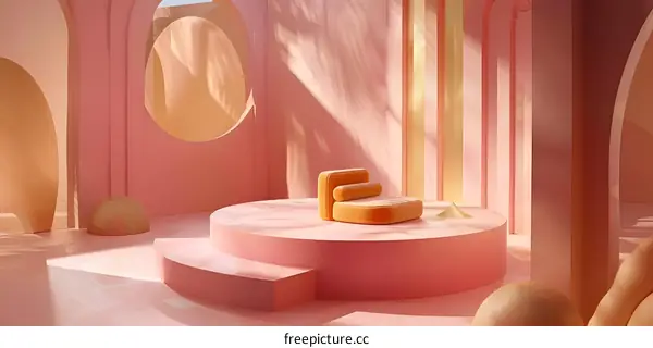 Abstract Pink And Gold Interior Design With Orange Chair