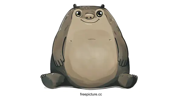 [Transparent Background PNG]Cartoon Illustration of a Smiling Fat Bear