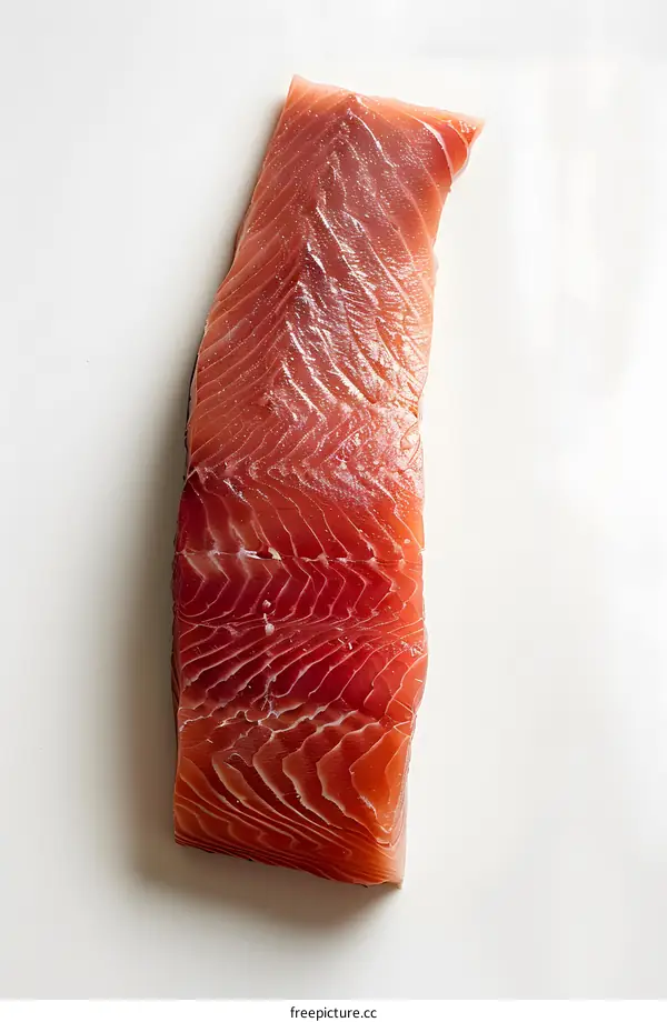 A side view of a raw tuna loin