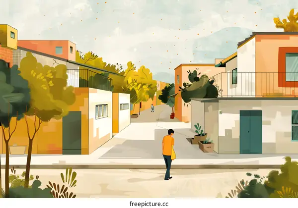 A Man Walking Through a Narrow Street in a Town