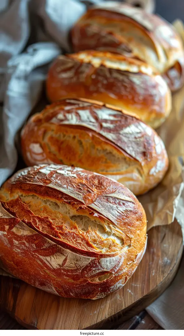 Rustic Loaf of Bread on Wooden Table