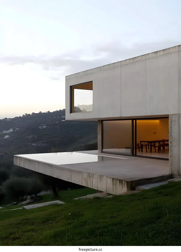Modern Concrete House with Infinity Pool and Mountain View