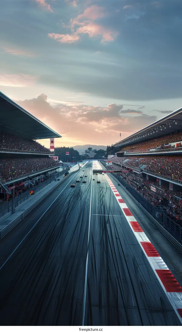 Formula One cars racing on a track with spectators in the stands