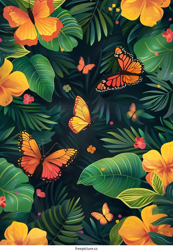Tropical Forest Butterfly Illustration