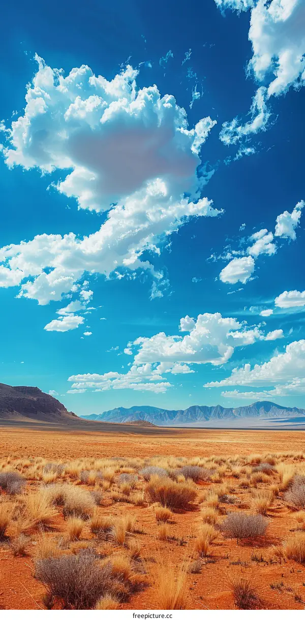 Arid Desert Landscape with Mountains in the Distance