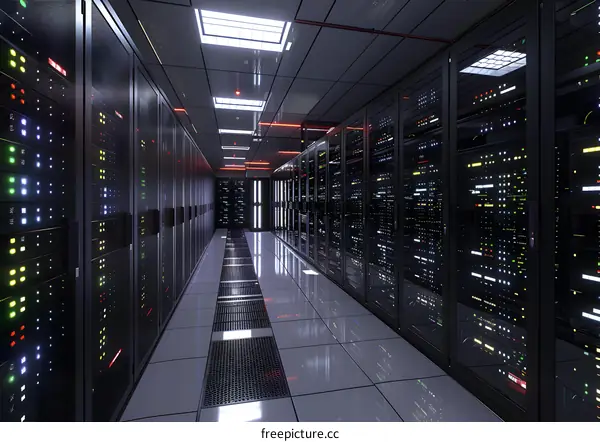 Server room with rows of server racks