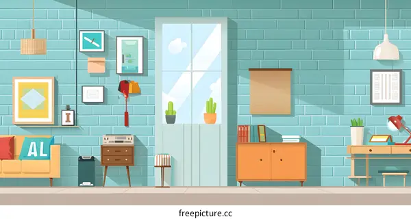 Modern Living Room Interior Design Illustration With Brick Wall