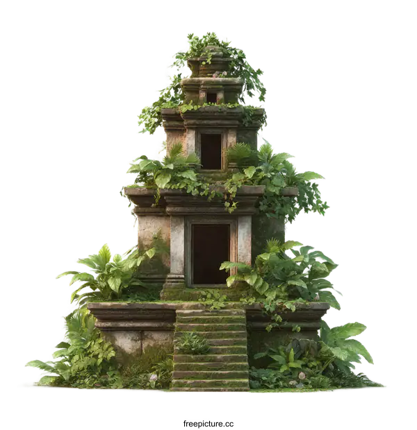 [Transparent Background PNG]Ancient Stone Temple Overgrown with Lush Vegetation