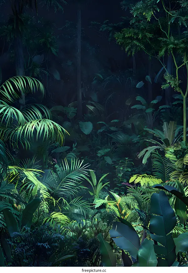 Dark Green Tropical Rainforest Jungle Scene