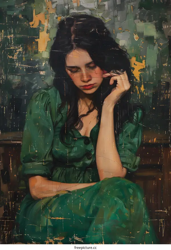 Portrait of a Young Woman in a Green Dress