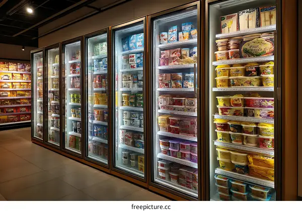 Grocery Refrigerated Showcase with Various Food Items