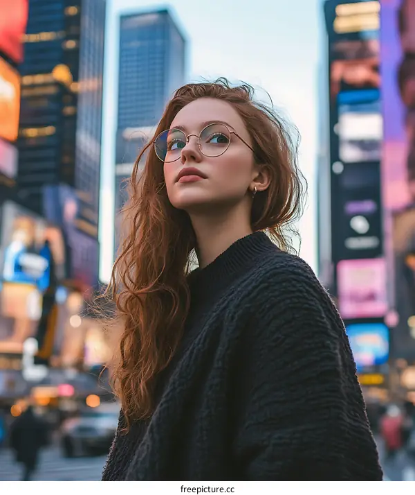 Young Woman with Red Hair in the City