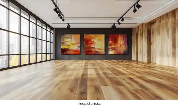 Modern Minimalist Interior Design Gallery with Abstract Paintings