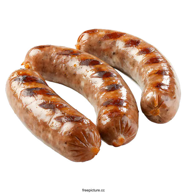 [Transparent Background PNG]Three Grilled Sausages on White Background