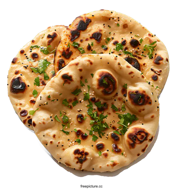 [Transparent Background PNG]Three freshly baked naan breads