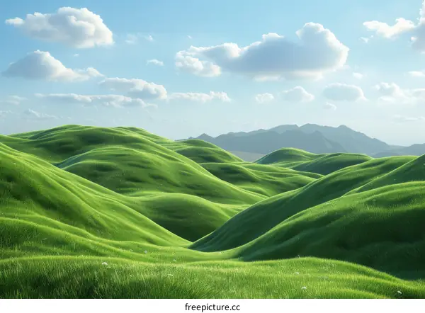 Rolling Green Hills Under a Blue Sky
