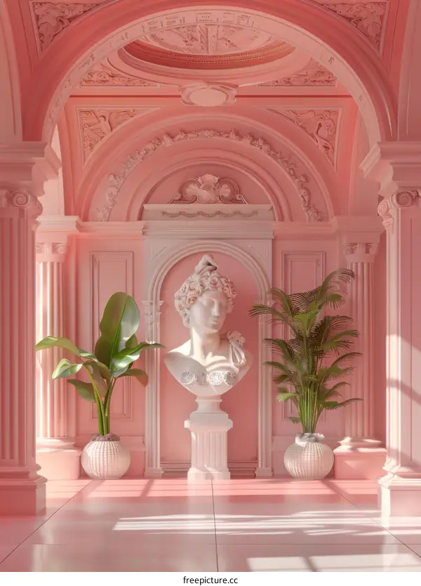 Elegant Pink Palace Interior Design Illustration