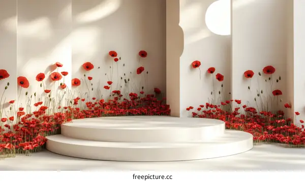 Elegant Floral Podium Scene with Poppy Flowers