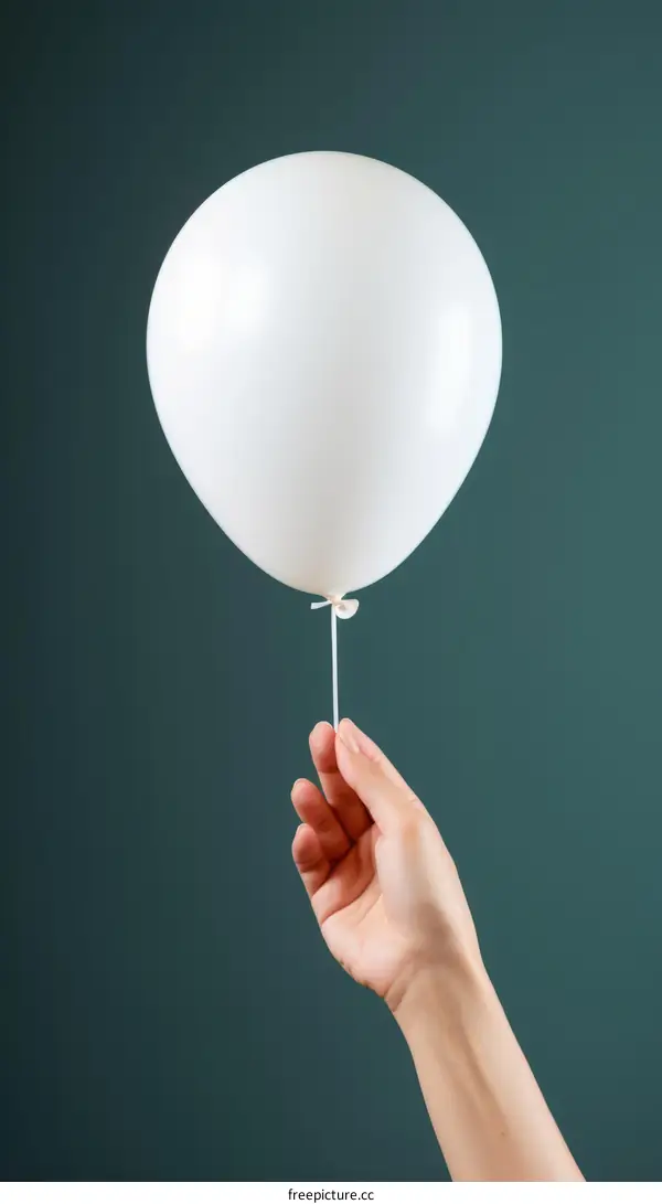A hand holding a white balloon