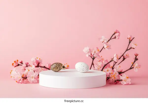 Pink Background Easter Decor with Flowers and Eggs