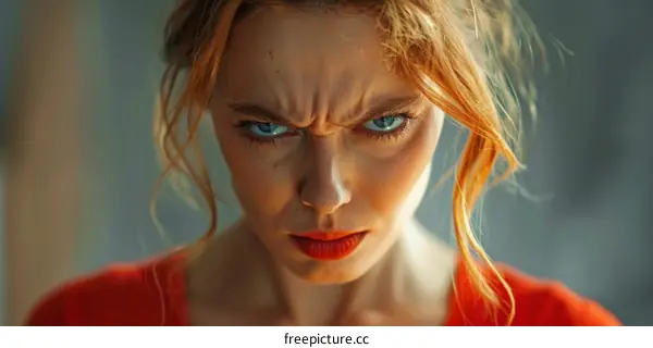 Close-up Portrait of a Woman with an Angry Expression