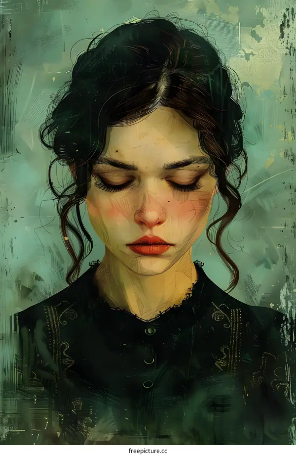 Woman with Closed Eyes Portrait Art