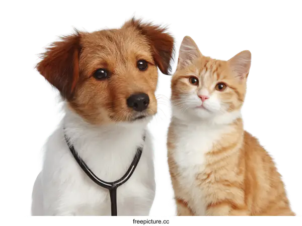 [Transparent Background PNG]Adorable Dog and Cat Pair Ready for Vet Visit