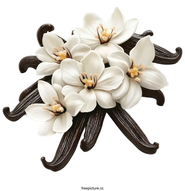 [Transparent Background PNG]Vanilla Flowers and Pods Illustration