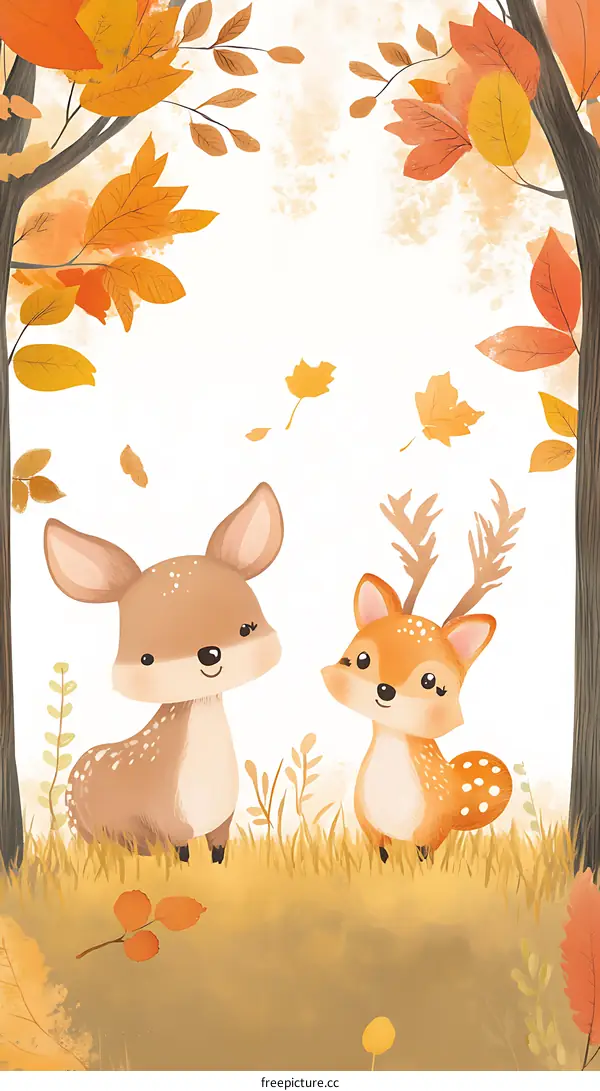 Cute Cartoon Deer in Autumn Forest Illustration